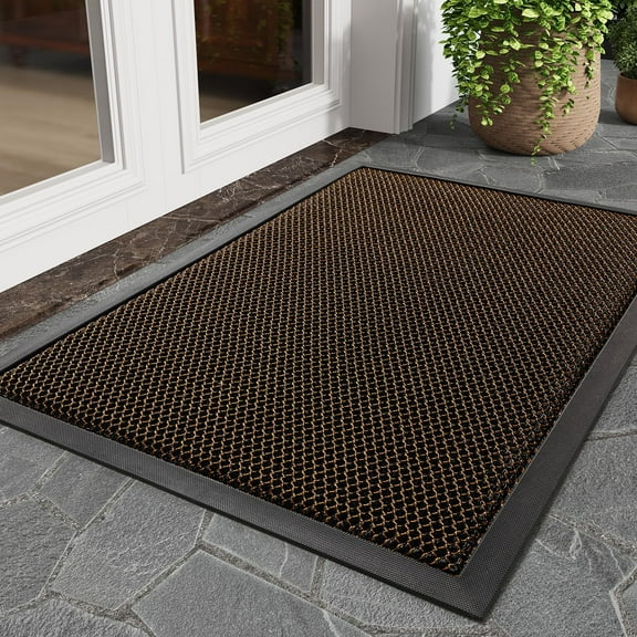 Front Door Mat Outside Entrance, Dirt Trapper Doormat-Entrance Welcome Matt Durable, Heavy Duty Entry Mat Non Slip Rubber Mats for Outside Stain Resist Door Mats for Entryway, 24"x36" Brown