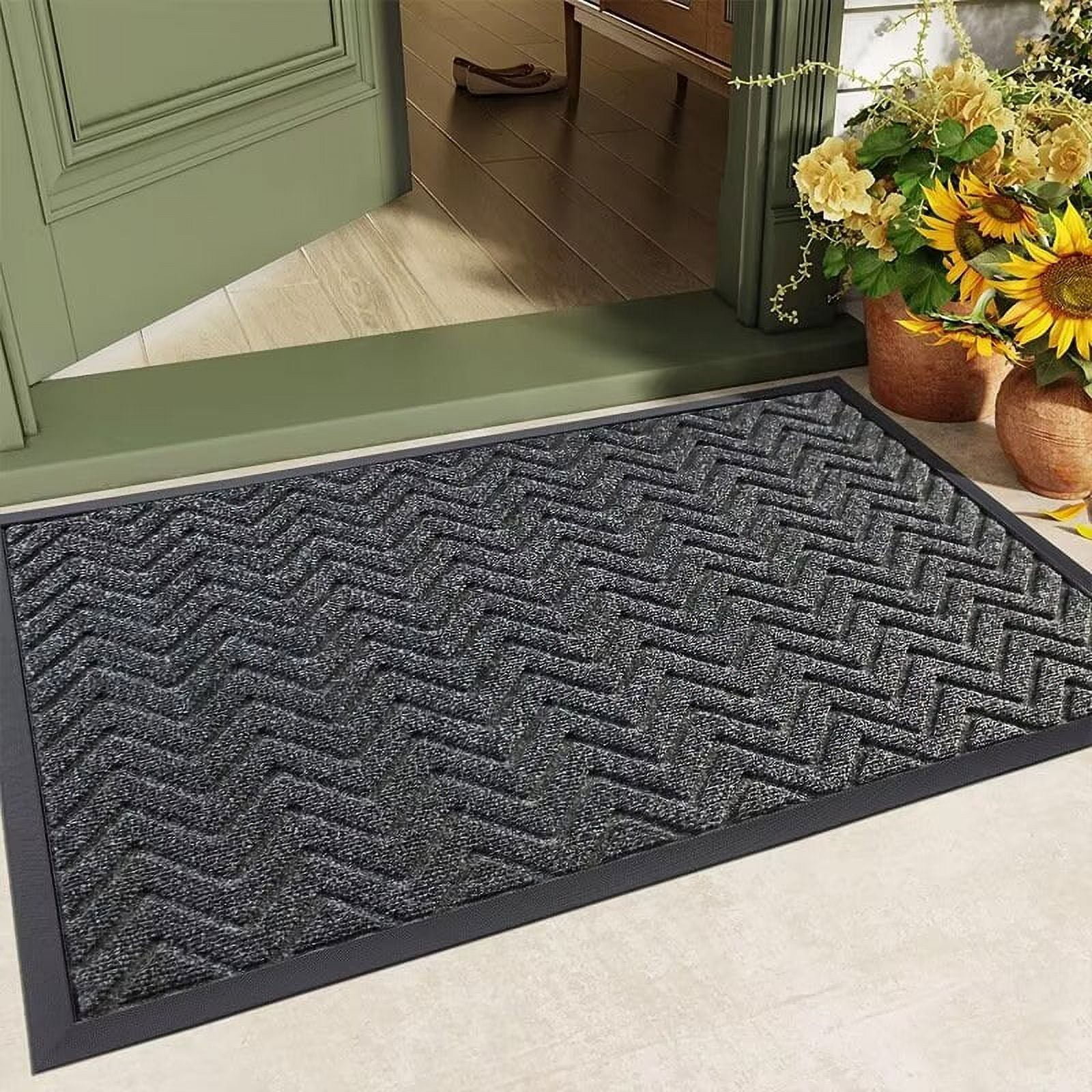 Front Door Mat Outside Entrance, Heavy Duty Natural Rubber Mat, Sturdy