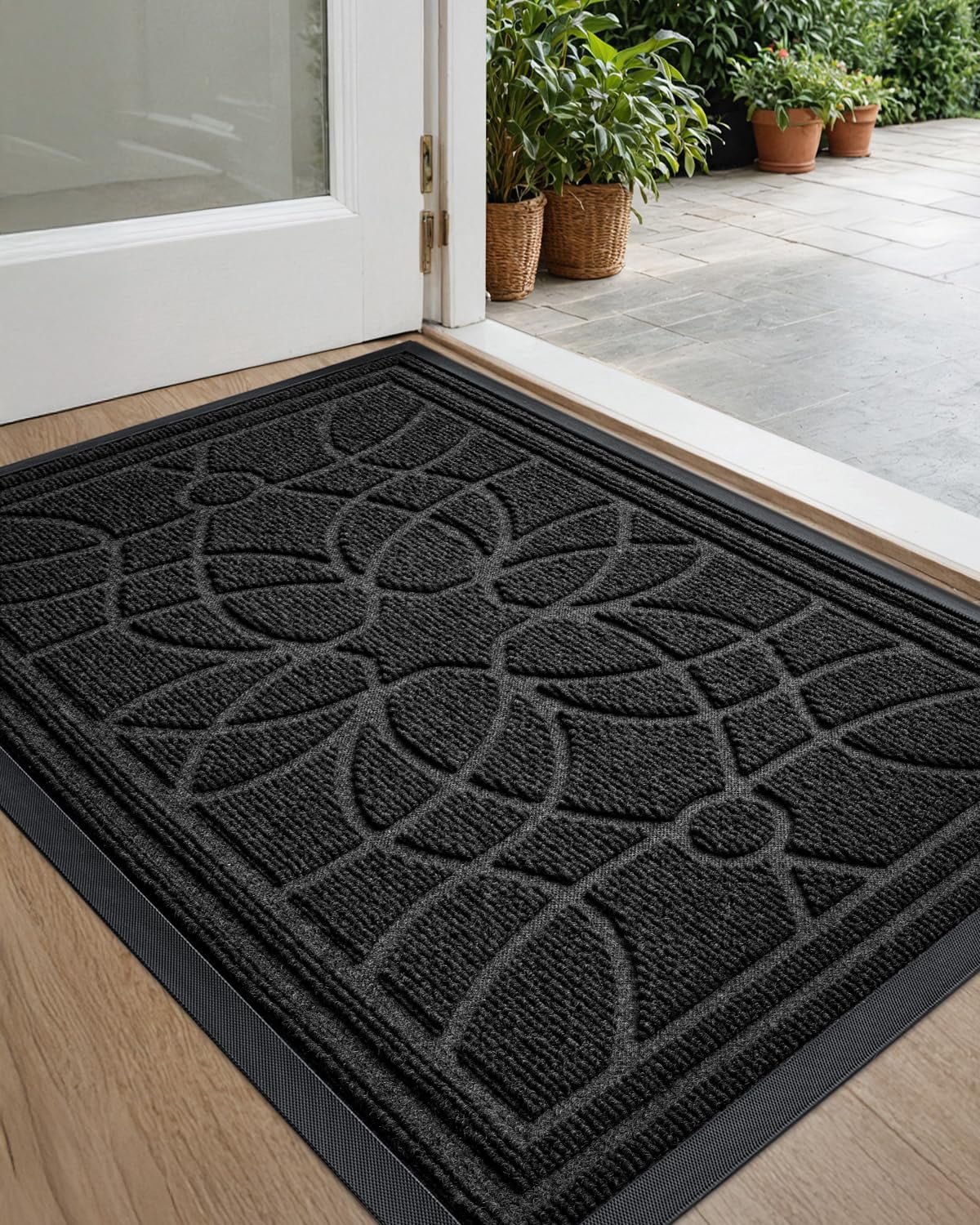 Front Door Mat Outside Entrance  Heavy Duty Non Slip Low Profile Doormat For Entryway Dirt And Welcome Mats Easy Clean Patio Garage 3x2 Black