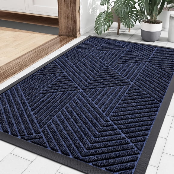 Front Door Mat Outside Entrance, Heavy Duty Sturdy Natural Rubber Doormat, Trap Dirt and Moisture, Easy Clean Low Profile Welcome Floor Mats for Indoor Outdoor Entry, 36x24 Inch, Navy Blue
