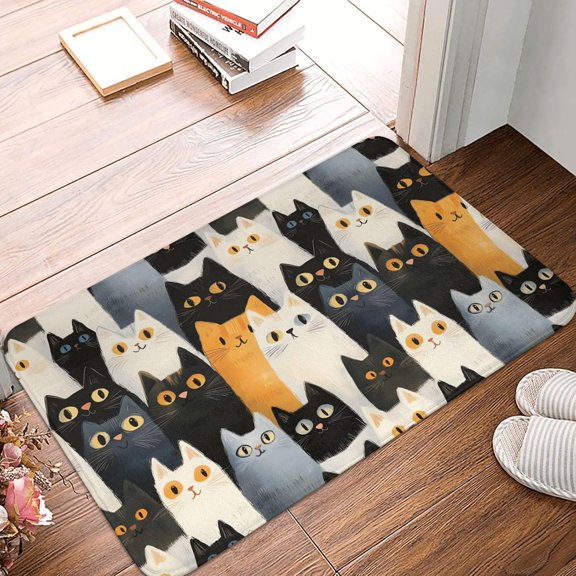 Front Door Mat Outside Indoor Outdoor Entrance - 16 * 24 Inch Kawaii Cat Face Print Kitchen Rugs Mats for Floor, Bath Mat for Bathroom, Washable Thin Bathroom Rugs Fit Under Door