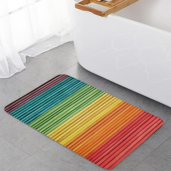 Front Door Mat Rainbow Rustic Vintage Wood Grain Entrance Doormat Non-Slip LGBTQ Lesbian Gay Transgender Prides Door Rug Washable Indoor Outdoor Floor Mat for Entry Kitchen Bathroom 16"x24"