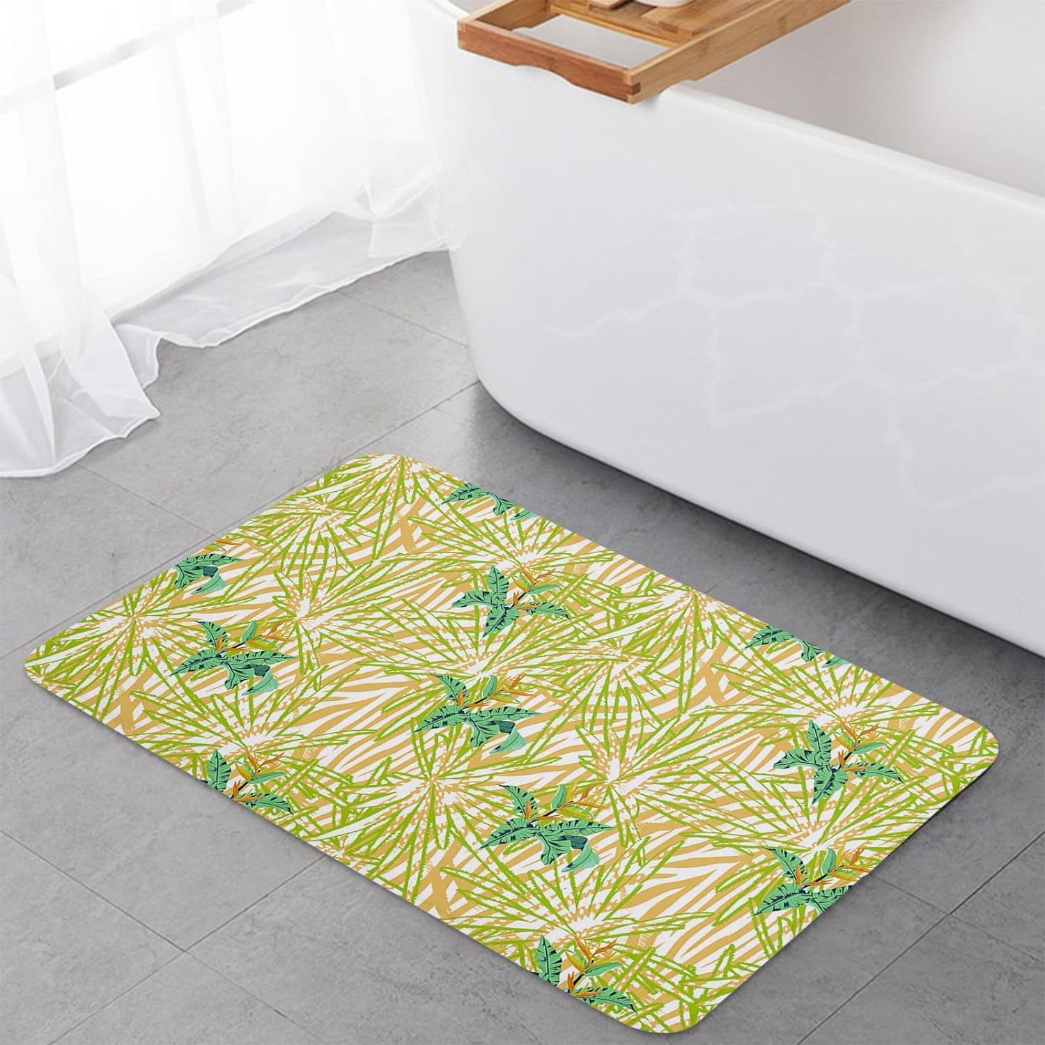 Front Door Mat Summer Green Leaves Hawaii Plant Striped Hand Painted