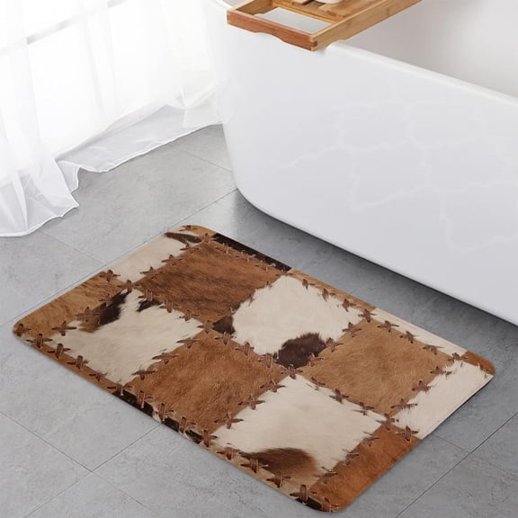 Front Door Mat Vintage Animal Print Patchwork Texture Cow Hair Texture Doormat Non-Slip Kitchen Mat Washable Indoor Outdoor Bathroom Rugs for Entry Kitchen 18"x30"