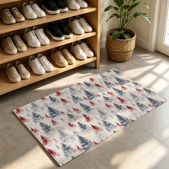 Front Door Mat,Welcome Mats Merry Christmas Tree Shadow Low Pile Doormat Non-Slip Entrance Rug Xmas Tree Seamless Retro Linen Indoor Outdoor Floor Mats for Entryway Bathroom Kitchen,24x36in