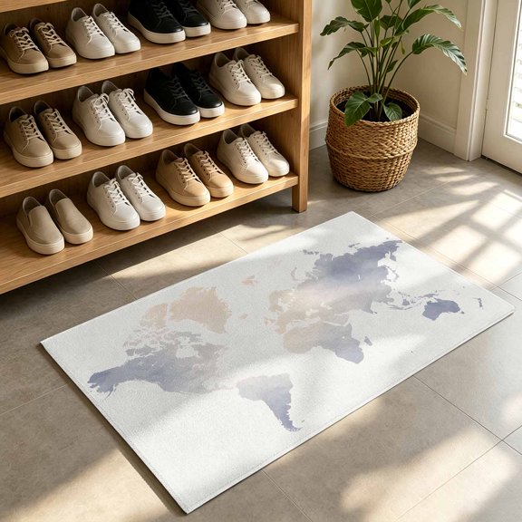 Front Door Mat,Welcome Mats Soft Watercolor World Map Low Pile Doormat Non-Slip Entrance Rug Minimalist Travel Art Print Indoor Outdoor Floor Mats for Entryway Bathroom Kitchen,24x36in