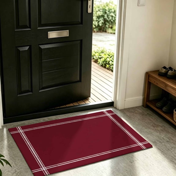 Front Door Mat,Welcome Mats Wine Red Dark Maroon Low Pile Doormat Non-Slip Entrance Rug Burgundy Red Indoor Outdoor Floor Mats for Entryway Bathroom Kitchen,16x24in