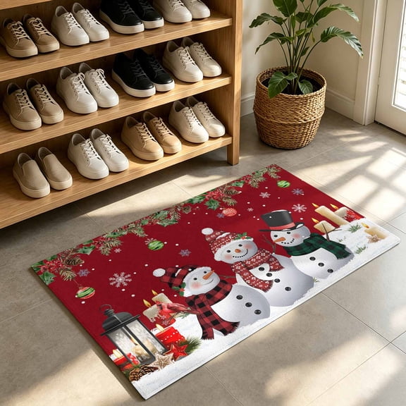 Front Door Mat,Welcome Mats Winter Christmas Red Truck Xmas Tree Snowman Low Pile Doormat Non-Slip Entrance Rug Farm Berry on Red Indoor Outdoor Floor Mats for Entryway Bathroom Kitchen,24x36in
