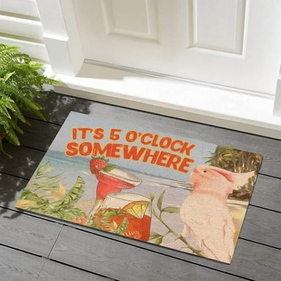 Front Door Mats Outdoor It's Five O'Clock Somewhere Welcome Mats Outdoor Tiki Bar Pool Hot Tub Luau Front Door Rug Entryway Decor for Balcony Entryway Gift 16x24 Inch.