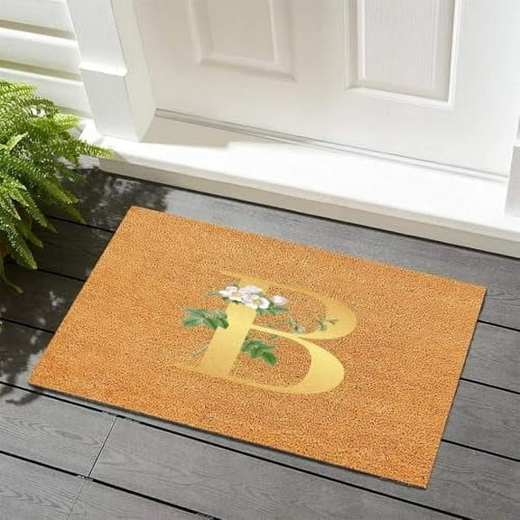 Front Door Mats Outdoor Initial Letter B Monogram Gold Farmhouse Door Mat Indoor Entrance Gerbera Daisy Flower White Entry Door Rugs Traffic Guard Home Decor 16x24 Inch.