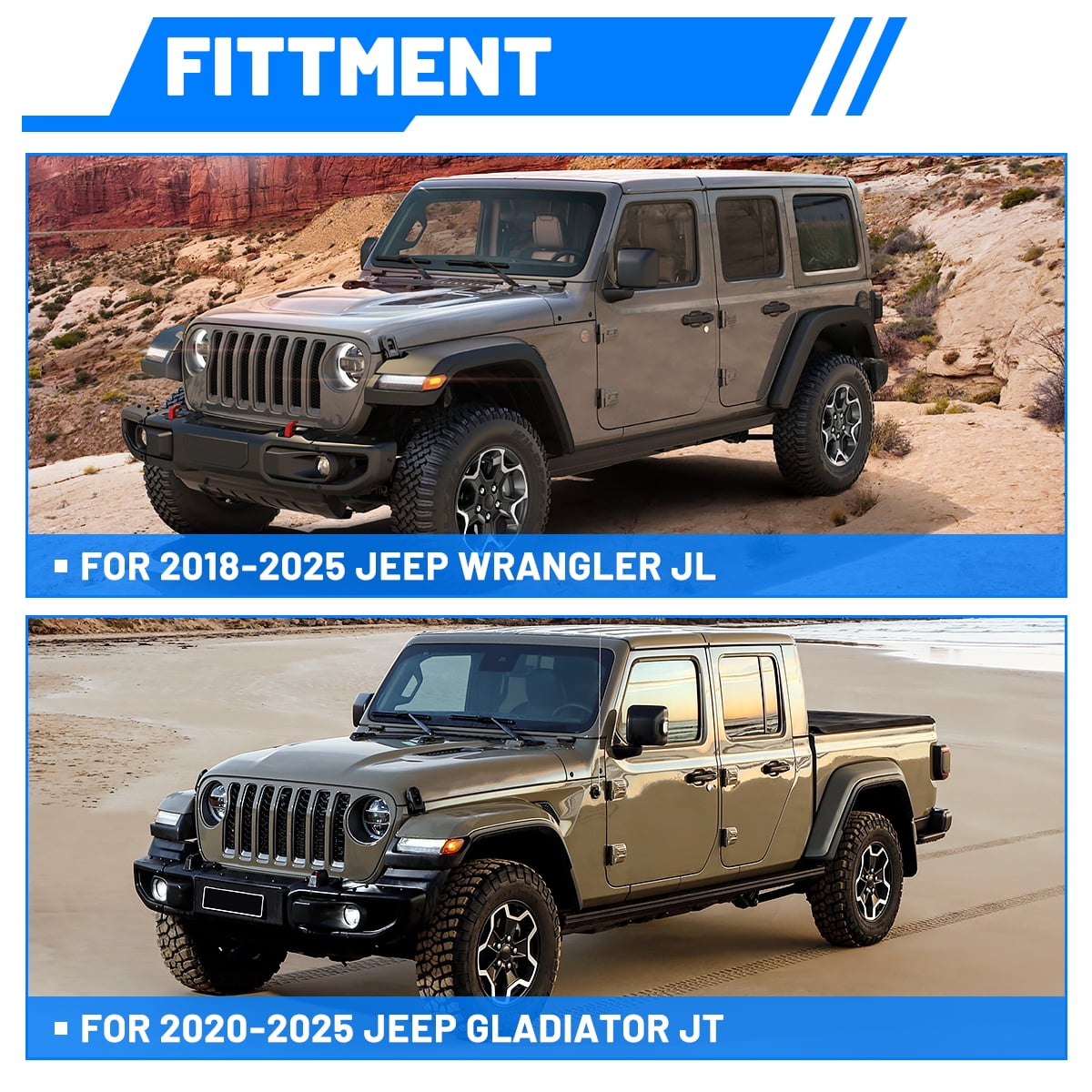 Front Door Pocket Storage Molle Panel Kit for Jeep Wrangler JL 2018-2025,for 2020-2025 Jeep Gladiator JT Steel Plate Material,Snap-In Design,Black Textured Powder Coat