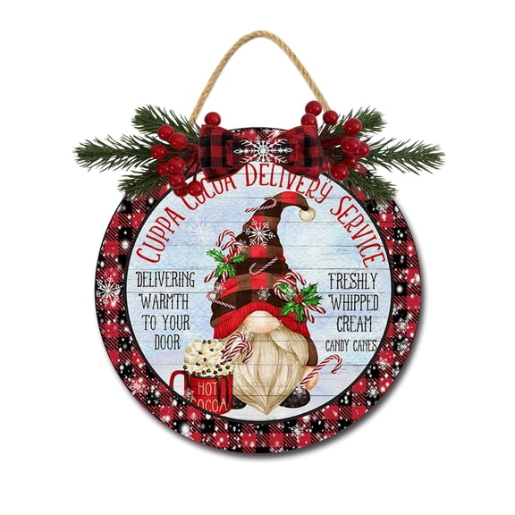 Front Door Porch Decorations Cuppa Hot Cocoa Door Hanging Sign 12 inch Wooden Wall Sign, Rustic Holiday Wreath Decor for Front Door Porch Home Window Wall Farmhouse Decorations