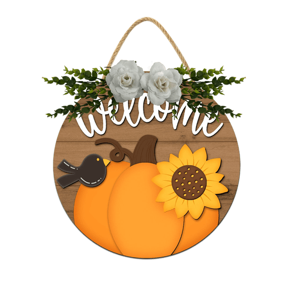 Front Door Porch Decorations Fall Welcome Door Hanging Sign 11 inch Wooden Wall Sign, Rustic Holiday Wreath Decor for Front Door Porch Home Window Wall Farmhouse Decorations