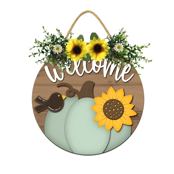 Front Door Porch Decorations Fall Welcome Door Hanging Sign 11 inch Wooden Wall Sign, Rustic Holiday Wreath Decor for Front Door Porch Home Window Wall Farmhouse Decorations