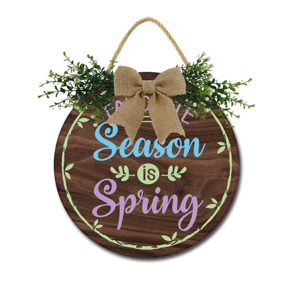 Front Door Porch Decorations Favorite Season Is Spring Door Hanging Sign 11 inch Wooden Wall Sign, Rustic Holiday Wreath Decor for Front Door Porch Home Window Wall Farmhouse Decorations
