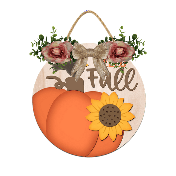 Front Door Porch Decorations Hello Fall Door Hanging Sign 11 inch Wooden Wall Sign, Rustic Holiday Wreath Decor for Front Door Porch Home Window Wall Farmhouse Decorations