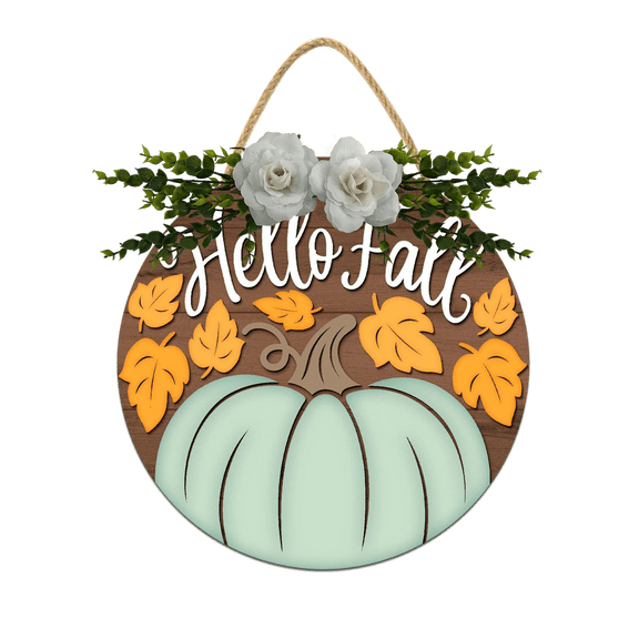 Front Door Porch Decorations Hello Fall Door Hanging Sign 11 inch Wooden Wall Sign, Rustic Holiday Wreath Decor for Front Door Porch Home Window Wall Farmhouse Decorations