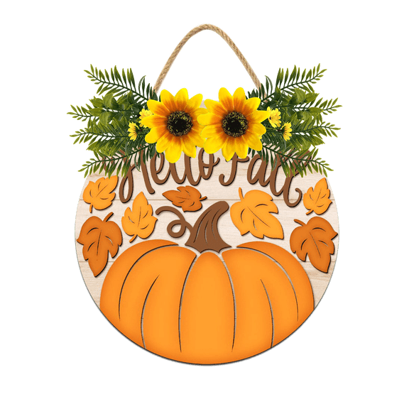 Front Door Porch Decorations Hello Fall Door Hanging Sign 11 inch Wooden Wall Sign, Rustic Holiday Wreath Decor for Front Door Porch Home Window Wall Farmhouse Decorations