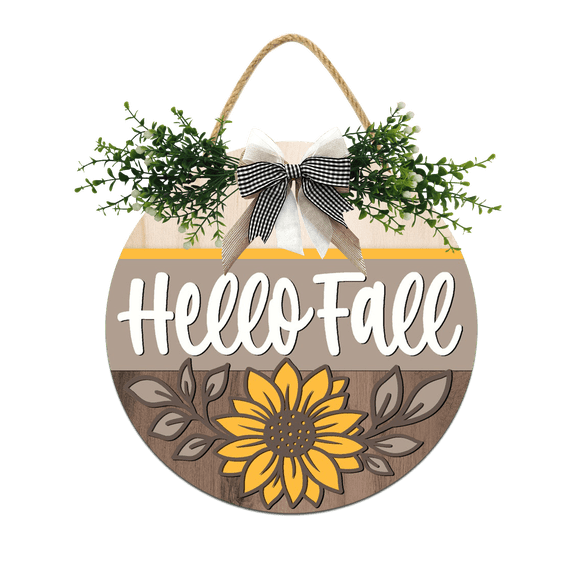 Front Door Porch Decorations Hello Fall Door Hanging Sign 11 inch Wooden Wall Sign, Rustic Holiday Wreath Decor for Front Door Porch Home Window Wall Farmhouse Decorations