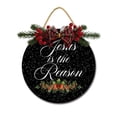 thumbnail image 1 of Front Door Porch Decorations Jesus Is The Reason Door Hanging Sign 11 inch Wooden Wall Sign, Rustic Holiday Wreath Decor for Front Door Porch Home Window Wall Farmhouse Decorations, 1 of 5