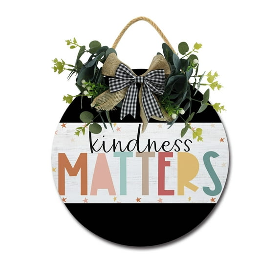 Front Door Porch Decorations Kindness Matters Door Hanging Sign 11 inch Wooden Wall Sign, Rustic Holiday Wreath Decor for Front Door Porch Home Window Wall Farmhouse Decorations