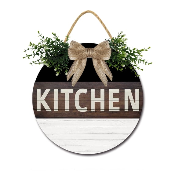 Front Door Porch Decorations Kitchen Door Hanging Sign 11 inch Wooden Wall Sign, Rustic Holiday Wreath Decor for Front Door Porch Home Window Wall Farmhouse Decorations