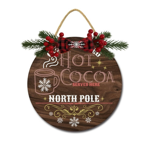 Front Door Porch Decorations Old Fashioned Hot Cocoa Door Hanging Sign 11 inch Wooden Wall Sign, Rustic Holiday Wreath Decor for Front Door Porch Home Window Wall Farmhouse Decorations