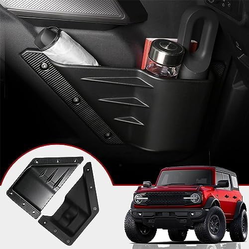 Front Door Storage Pockets for Ford Bronco Accessories 2026,2021-2025, Side Door Organizer Box fit Bronco 2/4-Door, Insert Cup Holder(2PCS)