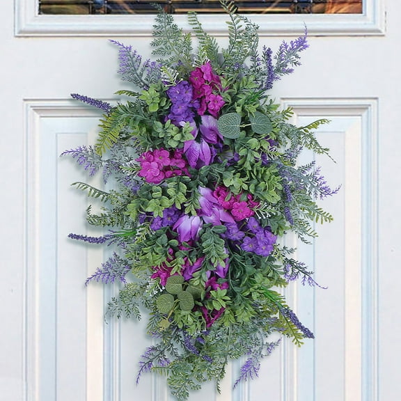 Front Door Swag,Teardrop Wreaths for Front Door,Swags for Decorating,Teardrop Wall Decor,Spring Summer Front Door Teardrop Tulip Wreath Artificial Floral(Purple 24*14in)from ANMUYUM