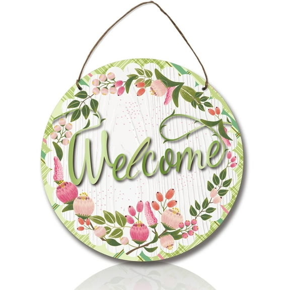 Front Door Welcome Signs Round Wood Sign Decor Decorative Hanging Signs Plaques Flower Welcome Wreath Sign Wall Home Farmhouse Front Door Decor Ouside Porch Decor Wall Decorations