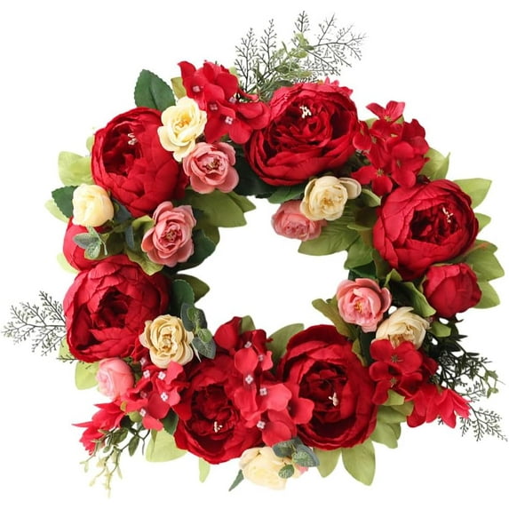 Front Door Wreath, Artificial Weatherproof Peony Decorative Wreaths for Outdoor Front Door Indoor Wedding Wall Or Window Décor