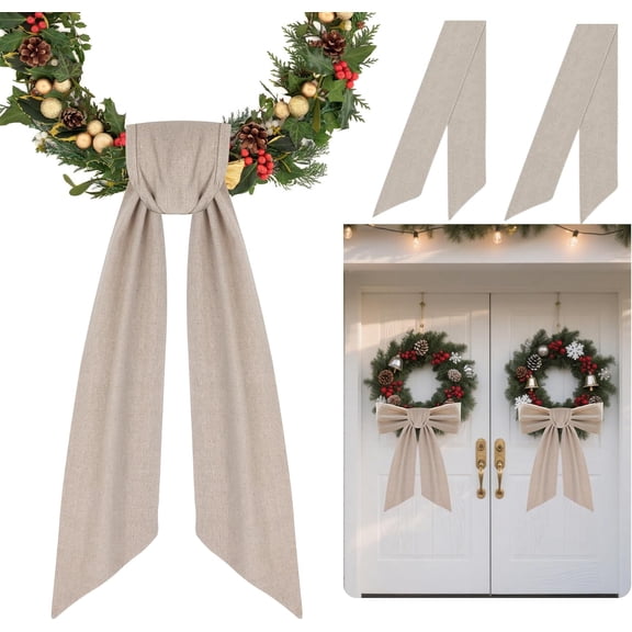 Front Door Wreath Blank Sash Set, 2-Pack Burlap Garland Sashes, 4.7 In W x 56.7 In L Each, For Farmhouse Wedding Holiday Indoor Outdoor Decor, DIY Embroidery, Natural