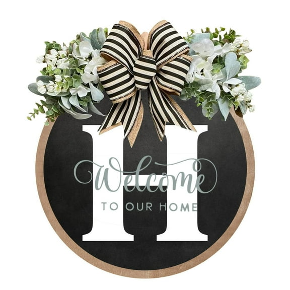Front Door Wreath, Czzoypi Personalized Last Name Year Round Decorative Plaque, 30x30cm Hanging Welcome Sign for All Seasons Home Entryway Gift