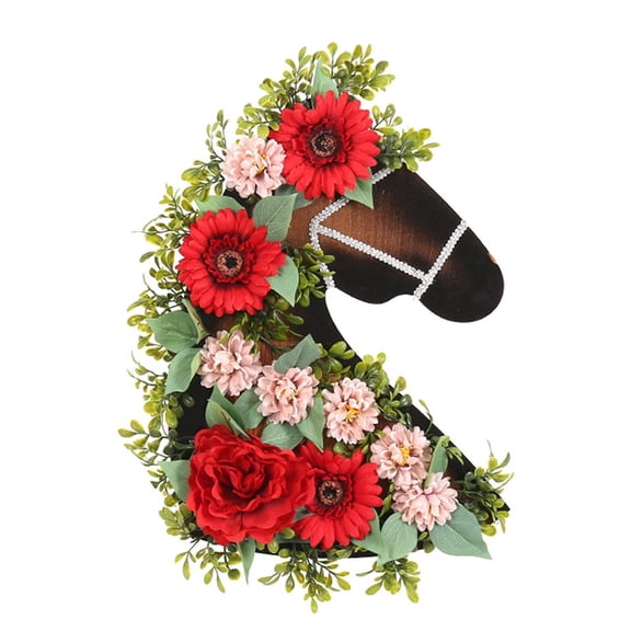 Front Door Wreath Eye Catching Horse Head Shaped Artificial Wreath Holiday Home Decorations Party Supplies Decoration,1 x Decorations