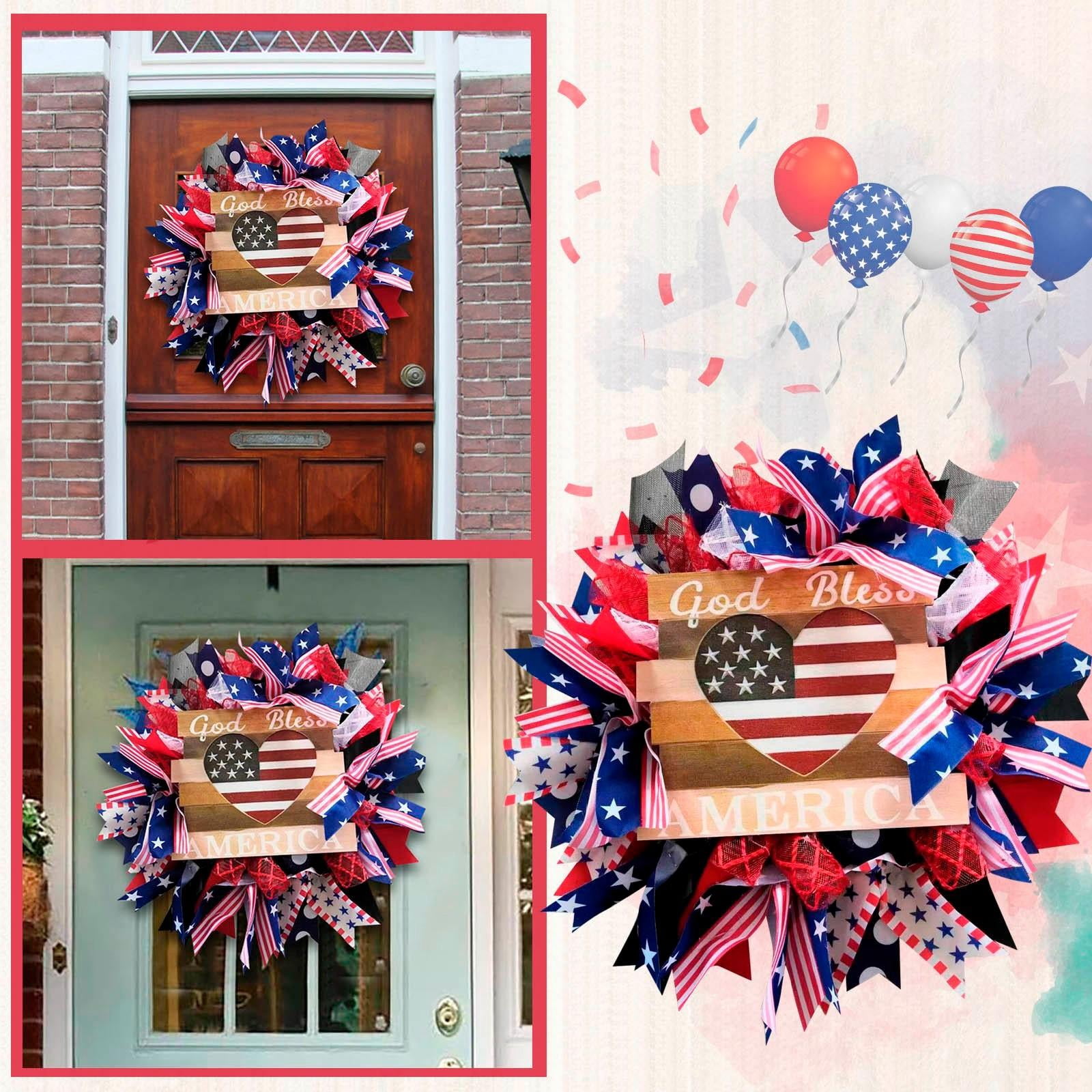 Front Door Wreath, Fourth of July Decorations, Red White Blue