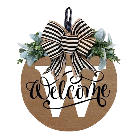 Front Door Wreath Plaque | Last Name Initial Decorative Hanging Sign | Year-Round Seasonal Welcome | 30x30cm | Ribbon Included | Entryway Home Decor Gift