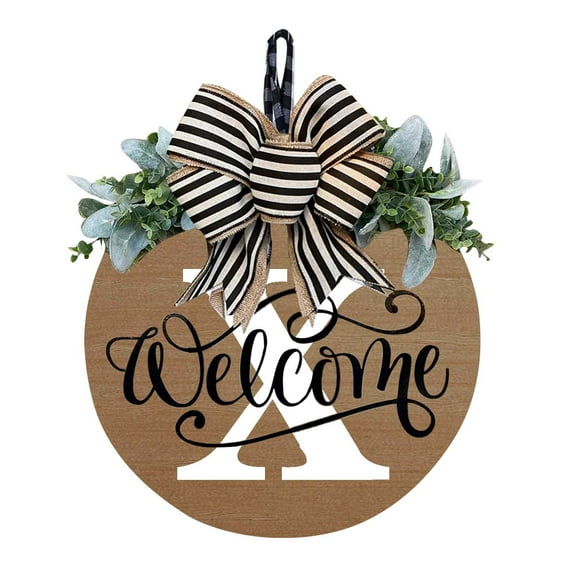 Front Door Wreath Plaque | Last Name Initial Decorative Hanging Sign | Year-Round Seasonal Welcome | 30x30cm | Ribbon Included | Entryway Home Decor Gift