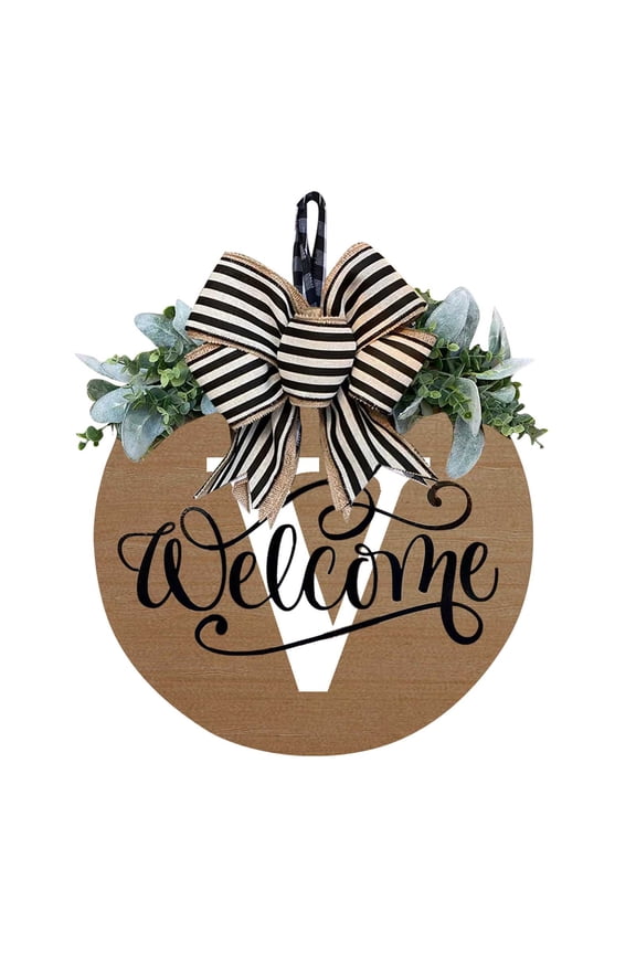 Front Door Wreath Welcome Sign Door Hanging Decor, Personalized Letter Door Sign Rustic Decorative Door Plaque Home Wall Decor, for Entryway Porch Farmhouse Decoration