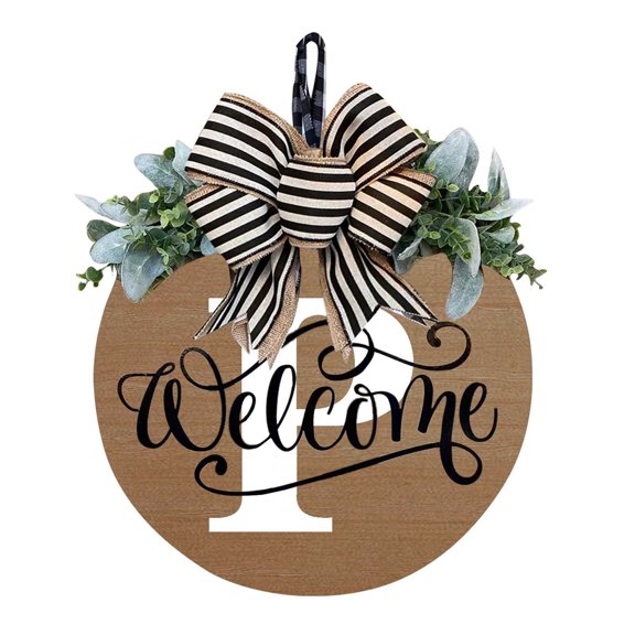 Front Door Wreath Welcome Sign Door Hanging Decor, Personalized Letter Door Sign Rustic Decorative Door Plaque Home Wall Decor, for Entryway Porch Farmhouse Decoration