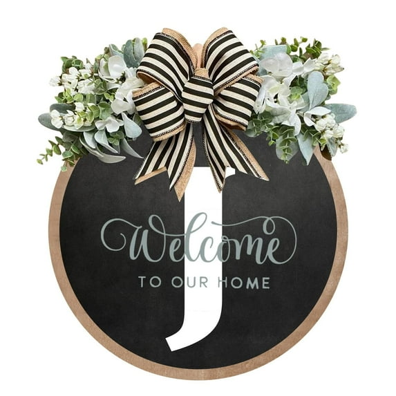 Front Door Wreath, Year Round Door Decor, Personalized Hanging Plaque for Wedding Ceremony, Home Blessings, Seasonal Garden Decoration, 30x30cm Decorative Sign with Ribbon