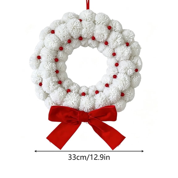 Front Door Wreath with LED Lights Fuzzy Pom Pom Texture Indoor Outdoor Fall Christmas Party Home Garden Wall Decor