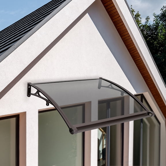 Front Doors/Windows Overhang Awning for Sun Shutter, Coffee + Tan Window Door Awning Canopy, Patio Awning Canopy