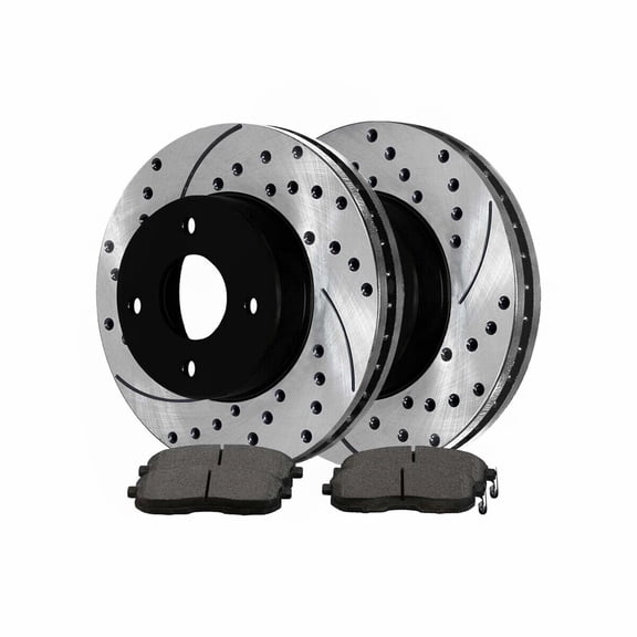 Front Drilled Slotted Brake Rotors Black & Ceramic Pads Kit SCDPR4146541465815A