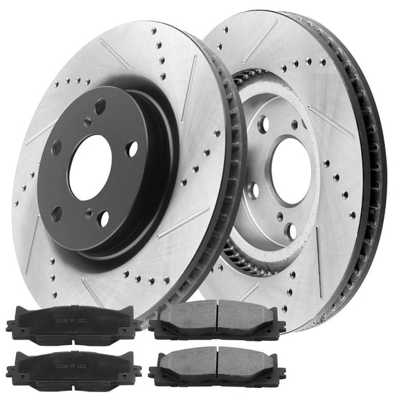 Front Drilled & Slotted Disc Brake Rotors + Ceramic Pads + Cleaner & Fluid Fits for Lexus ES350 ES300h, Pontiac Vibe, Scion TC, Toyota Avalon Camry Matrix Rav4 Fits select: 2014 TOYOTA CAMRY SE/XLE