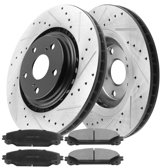 Front Drilled & Slotted Disc Brake Rotors +Ceramic Pads +Cleaner & Fluid Fits for Lexus NX200t NX300 NX300H RX350 RX450H, Toyota Highlander Sienna Fits select: 2015 LEXUS RX 350 BASE/350 F-SPORT
