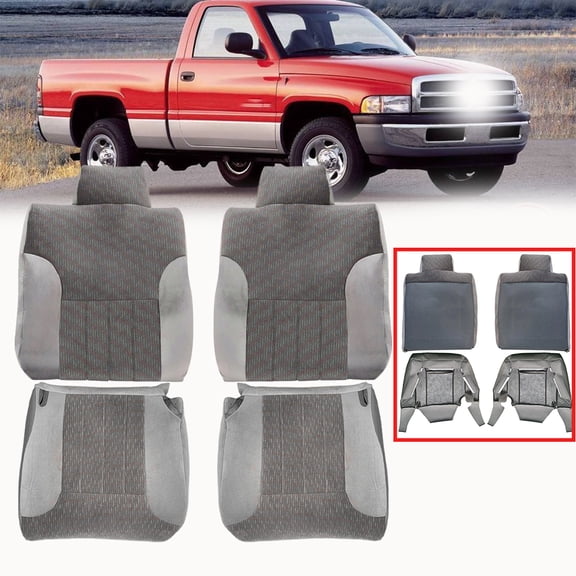 Front Driver & Passenger Bottom & Top Cloth Seat Cover For 1994-97 Dodge Ram 1500 2500