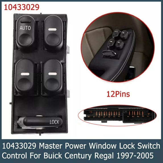 Front, Driver Side Master Power Window Switch For 1997-05 Buick Century / Regal