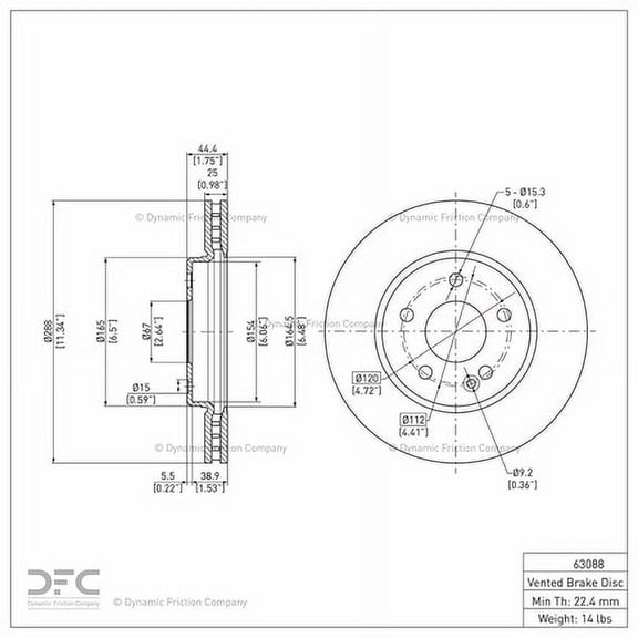 Front Dynamic Friction Company Disc Brake Rotor 600-63088 (1) For 2006-2011 Mercedes-Benz B200
