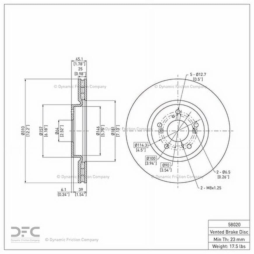 Front Dynamic Friction Company GEOSPEC Coated Brake Rotor 604-58020 (1) For 2007-2008 Acura TL