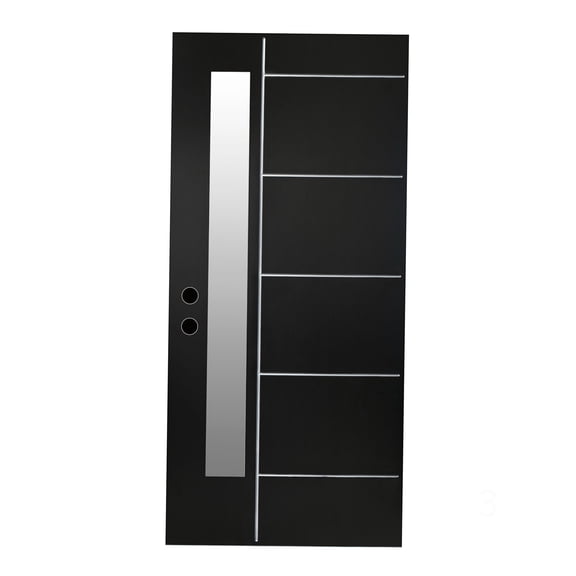 Front Entrance 36 x 80 Fiberglass Door Slab with Black Frosted Glass, Right Hand Inswing, Matte Finish